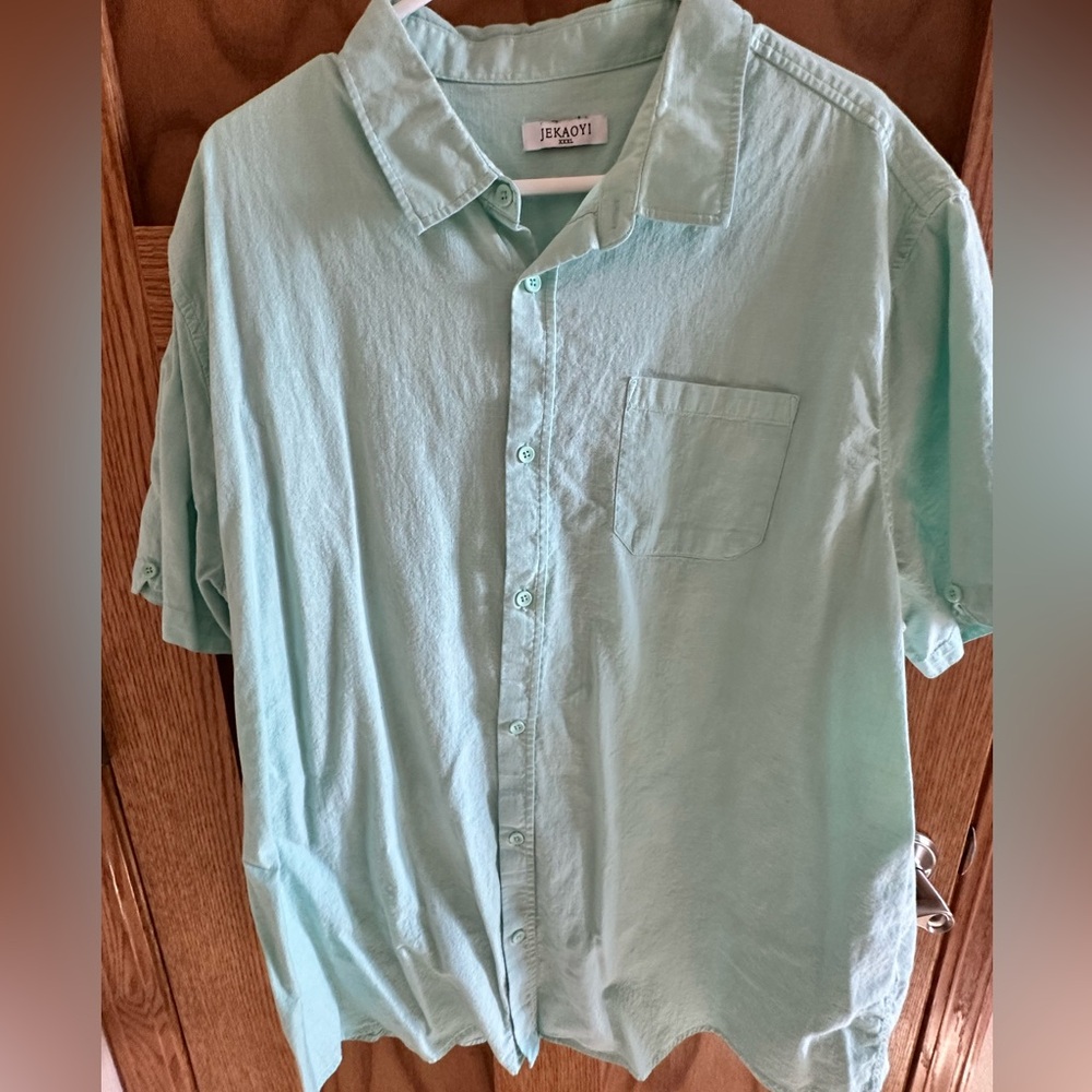 Light Green Button Down Short Sleeve Shirt 3XL